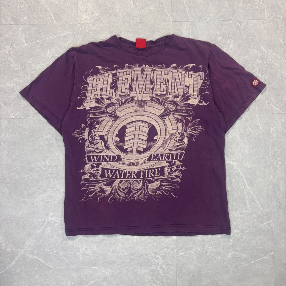Element Mens Graphic T-Shirt Purple Wind Earth Water Fire Skate Tee Size L